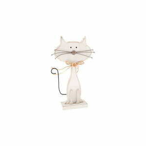 Biała dekoracja drewniana w kształcie kota Dakls Cats, wys. 18 cm obraz