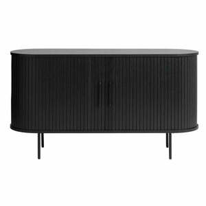 Czarna niska komoda w dekorze dębu z drzwiami przesuwnymi 140x76 cm Nola – Unique Furniture obraz