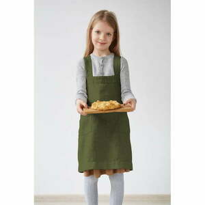 Dziecięcy ciemnozielony lniany fartuch Linen Tales Pinafore, 72x45 cm obraz