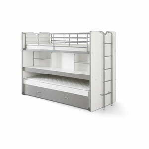 Biało-szare dziecięce łóżko piętrowe z wysuwanym łóżkiem, schowkiem i stelażem 90x200 cm Bonny – Vipack obraz