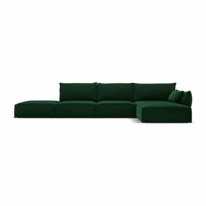 Ciemnozielony aksamitny narożnik (prawostronny/z szezlongiem) Vanda – Mazzini Sofas obraz
