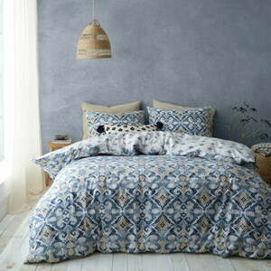 Niebieska/kremowa pościel jednoosobowa 135x200 cm Inara Ikat – Pineapple Elephant obraz