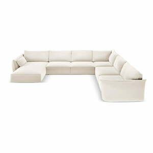 Beżowy aksamitny narożnik (prawostronny/w kształcie litery U) Vanda – Mazzini Sofas obraz