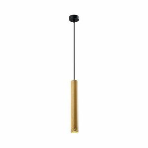 Czarna lampa wisząca z drewnianym kloszem ø 7 cm Tubo – Candellux Lighting obraz