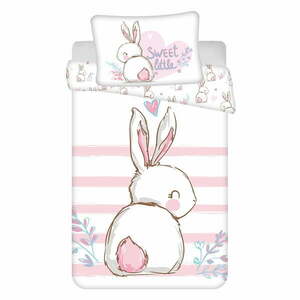 Biało-różowa bawełniana pościel dziecięca do łóżeczka 100x135 cm Bunny "Sweet" – Jerry Fabrics obraz