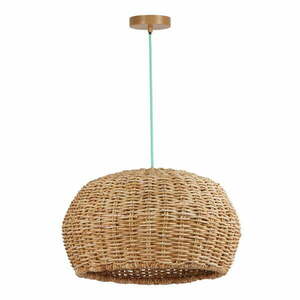 Turkusowa lampa wisząca z rattanowym kloszem ø 58 cm – SULION obraz