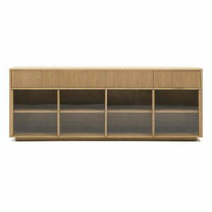 Witryna w dekorze dębu z drzwiami przesuwnymi w naturalnym kolorze 200x80x40 cm Helvine – Kave Home obraz