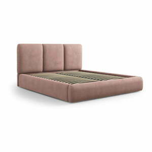 Jasnoróżowe tapicerowane łóżko dwuosobowe ze schowkiem i stelażem 180x200 cm Brody – Mazzini Beds obraz