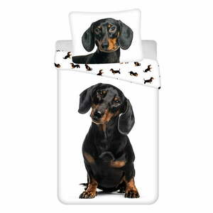 Czarno-biała bawełniana pościel dziecięca jednoosobowa 140x200 cm Dachshund – Jerry Fabrics obraz