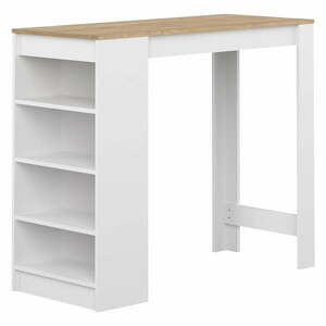 Biały stolik barowy z blatem w dekorze dębu 115x50 cm Aravis – TemaHome obraz