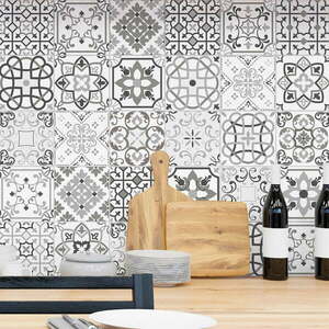 Zestaw 30 samoprzylepnych naklejek Ambiance Cement Tiles Shade of Gray Bari, 10x10 cm obraz