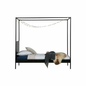 Czarne metalowe łóżko jednoosobowe ze stelażem 90x200 cm Dani – WOOOD obraz