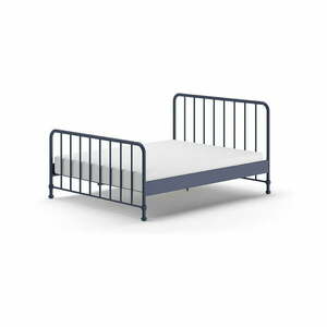 Niebieskie metalowe łóżko dwuosobowe ze stelażem 160x200 cm BRONXX – Vipack obraz