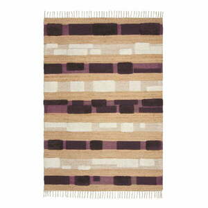 Fioletowo-naturalny dywan z mieszanki juty tkany ręcznie 160x230 cm Medina Blocks – Flair Rugs obraz