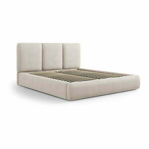 Beżowe tapicerowane łóżko dwuosobowe ze schowkiem i stelażem 200x200 cm Brody – Mazzini Beds obraz