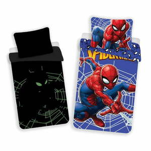 Czerwono-niebieska bawełniana fluorescencyjna pościel dziecięca jednoosobowa 140x200 cm Spider-man – Jerry Fabrics obraz