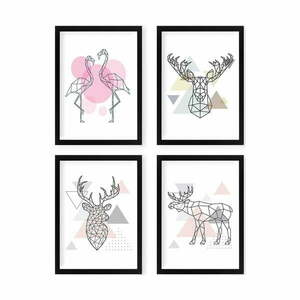 Obrazy zestaw 4 szt. 24x29 cm Geometric Animals – Wallity obraz