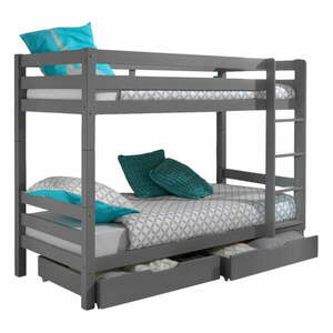 Szare piętrowe łóżko dziecięce z litego drewna sosnowego ze schowkiem 90x200 cm PINO – Vipack obraz