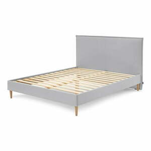 Jasnoszare tapicerowane łóżko dwuosobowe ze stelażem 160x200 cm Sary – Bobochic Paris obraz