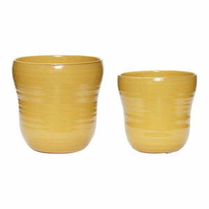 Zestaw 2 żółtych ceramicznych doniczek Hübsch Tina obraz