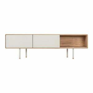 Biało-naturalna szafka pod TV z litego drewna dębowego 160x48 cm Fina – Gazzda obraz