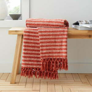 Czerwono-pomarańczowy aksamitny koc 130x170 cm Stripe Chenille – Catherine Lansfield obraz