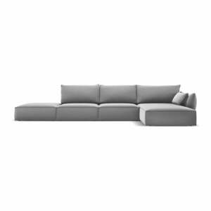 Jasnoszary aksamitny narożnik (prawostronny/z szezlongiem) Vanda – Mazzini Sofas obraz