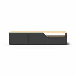 Czarna szafka pod TV z blatem w dekorze dębu 180x38 cm Verone – TemaHome obraz