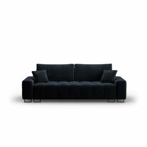 Ciemnoniebieska aksamitna rozkładana sofa ze schowkiem 250 cm Wicklow – Cosmopolitan Design obraz