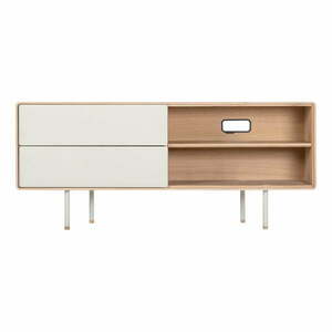 Biało-naturalna szafka pod TV z litego drewna dębowego 150x64 cm Fina – Gazzda obraz
