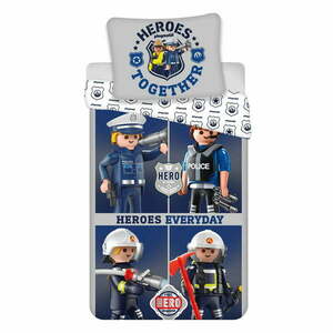 Niebiesko-szara bawełniana pościel dziecięca jednoosobowa 140x200 cm Playmobil – Jerry Fabrics obraz