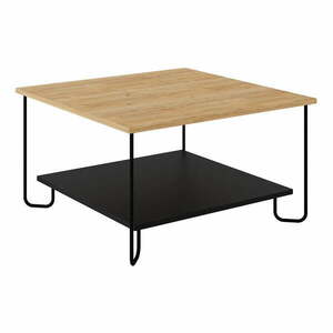 Czarny stolik z blatem w dekorze dębu 80x80 cm Tonka – Marckeric obraz