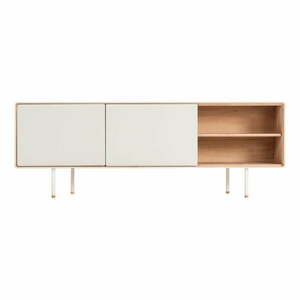 Biało-naturalna szafka pod TV z litego drewna dębowego 180x64 cm Fina – Gazzda obraz