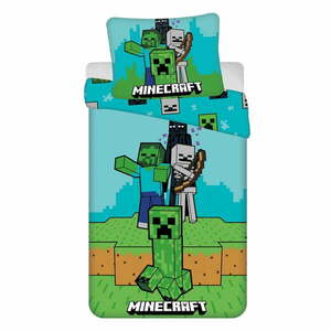 Zielono-niebieska bawełniana pościel dziecięca jednoosobowa 140x200 cm Minecraft "Mobs Here" – Jerry Fabrics obraz
