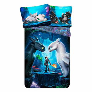 Niebieska bawełniana pościel dziecięca jednoosobowa 140x200 cm How To Train Your Dragon – Jerry Fabrics obraz