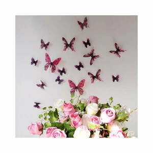 Zestaw 18 różowych adhezyjnych naklejek 3D Ambiance Butterflies obraz