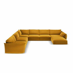 Musztardowy aksamitny narożnik (lewostronny/w kształcie litery U) Vanda – Mazzini Sofas obraz