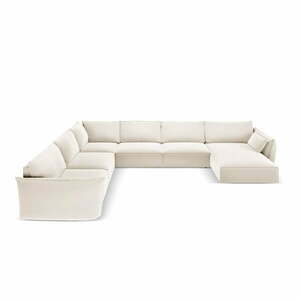 Beżowy aksamitny narożnik (lewostronny/w kształcie litery U) Vanda – Mazzini Sofas obraz