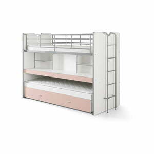 Biało-różowe piętrowe łóżko dziecięce z wysuwanym łóżkiem, schowkiem i stelażem 90x200 cm Bonny – Vipack obraz