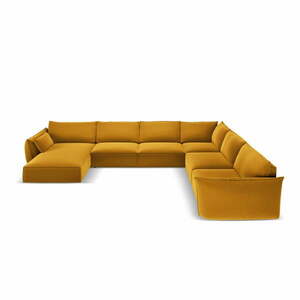 Musztardowy aksamitny narożnik (prawostronny/w kształcie litery U) Vanda – Mazzini Sofas obraz