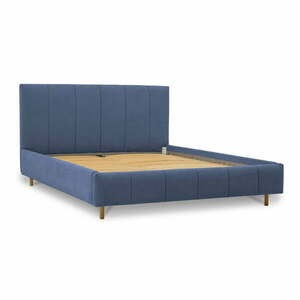Niebieskie tapicerowane łóżko dwuosobowe ze stelażem 180x200 cm Zee – Scandic obraz