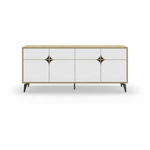 Biała niska komoda w dekorze dębu 185x79 cm Nola – Marckeric obraz