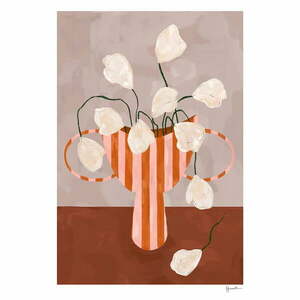 Plakat 50x70 cm White Flowers in Striped Vase – The Poster Club obraz