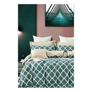Zielono-beżowa bawełniana pościel dwuosobowa z prześcieradłem (4-częściowa) 200x220 cm Geometric – Mila Home obraz