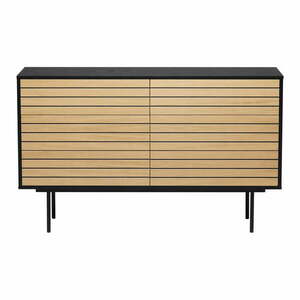 Czarna/naturalna niska komoda w dekorze dębu 140x84 cm Stripe – Woodman obraz