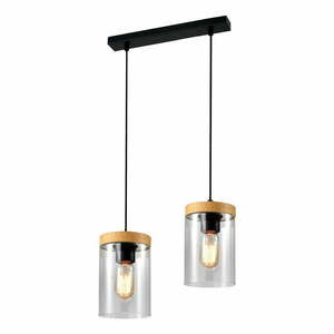 Czarno-naturalna lampa wisząca ze szklanym kloszem ø 12 cm Wels – Candellux Lighting obraz