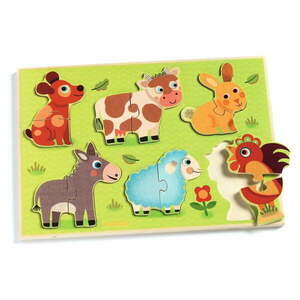 Drewniane puzzle wkładane dla dzieci z motywem zwierząt Djeco obraz