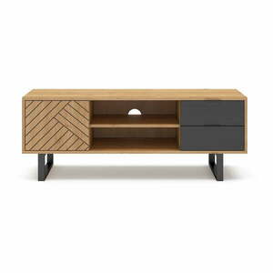 Antracytowo-naturalna szafka pod TV w dekorze dębu 140x52 cm Madona – Marckeric obraz