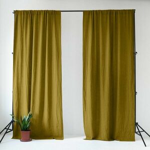 Lniana zasłona w kolorze ochry/zielona 140x200 cm Moss Green – Linen Tales obraz