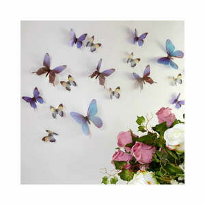 Zestaw 18 niebieskich adhezyjnych naklejek 3D Ambiance Butterflies obraz